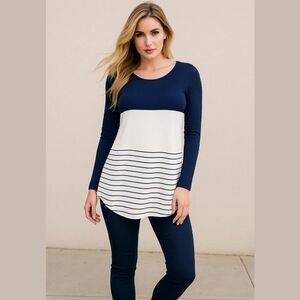 NWOT NAVY Long sleeve  blue white nautical jersey tunic top sz s